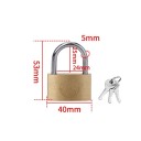 Měděný visací zámek 53 x 40 mm se 3 klíči kovový třmen 5 mm zlatý bezpečnostní zámek na zavazadla skříňky vrata 2