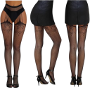 Medias elegantes con efecto de liguero y diseño de red tamaño universal 150–185 cm nylon elastano negro para llevar 5