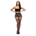 Medias estilizadas con efecto de liguero integrado y patrones de red tamaño universal 150–185 cm nylon spandex negro 2