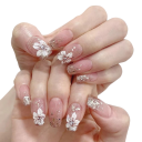 Medium Coffin Nails 24 pcs Floral Glitter Design Adhesive Acrylic Tips Complete Set of Artificial Nails 1