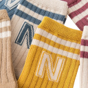 Meias infantis unisex 3 pares Meias de algodão lisas com letra N Meias suaves e respiráveis para crianças Com punho elástico Confortáveis para uso diário 3