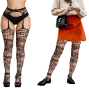 Meias rede com efeito de ligas e design padrão tamanho universal 150–185 cm nylon elastano pretas para outfit 7