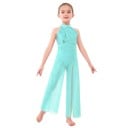 Meisjes dans jumpsuit met kanten lijfje en brede pijpen, jumpsuit met halternek van nylon voor lyrische en moderne dans en optredens 3