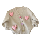 Meisjes gebreide cardigan met hartjes Katoen Polyester V-hals Knopen Lange mouwen Koreaanse stijl Wintertrui voor meisjes 6