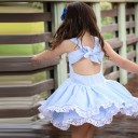 Meisjes gestreepte jurk met kant - Blauw-wit 1
