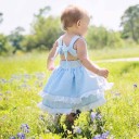Meisjes gestreepte jurk met kant - Blauw-wit 2