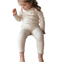 Meisjes kinder set T-shirt met lange mouwen en broek Beige kleur Kersenprint O-hals Katoenen set 5