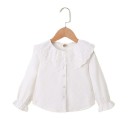Meisjes T-shirt met lange mouwen Witte top met kant holle kraag en knopen Koreaanse stijl Herfstkleding voor peuters Polyester 1