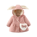 Meisjes winterjas met drukknopen en capuchon met konijnenoren en ruches Pluche tas als cadeau Warme polyester jas voor kleine 1