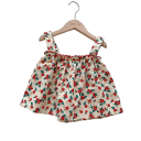 Meisjes zomer set Bloemen top met brede schouderbanden en blauwe shorts Rimpeling O-hals Comfortabele set 5