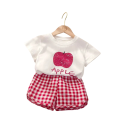 Meisjes zomer set T-shirt met korte mouwen en geruite shorts Ronde hals Fruitprint Comfortabele kleding voor meisjes 3