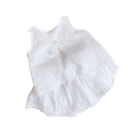 Meisjes zomerset witte rok en top met brede schouderbanden O-hals knoopsluiting luchtige set 3