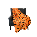 Měkká přikrývka s motivem netopýrů 130 x 150 cm 100% flanel bez žmolkování oranžová s černým vzorem na pohovku i ke čtení i spánku 1