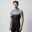 Men's Black and Grey Cycling Jersey with Short Sleeves and Full-Length Zip with Green Stripe Across the Chest 2
