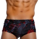 Men's Black Slip Swimwear Patterned Polyester Fitted Cut Elastic Waist Quick-Drying Swimwear for Beach Pool 1