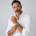 Men's Chronograph Watch with Tachymeter Waterproof 100 m Case 38 mm Stainless Steel 316L Mineral Glass Leather Strap Everyday Use 8