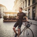 Men's Cycling Set Short Sleeve Jersey and Bib Shorts with Padding 90% Polyester and 10% Lycra Black with Yellow Details 7