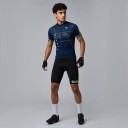 Men's Cycling Set Short Sleeve Jersey and Bib Shorts with Padding 90% Polyester and 10% Lycra Dark Blue and Black 3