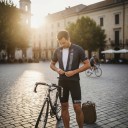 Men's Cycling Set Short Sleeve Jersey and Bib Shorts with Padding 90% Polyester and 10% Lycra Dark Blue Striped 5