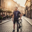 Men's Cycling Set Short Sleeve Jersey and Shorts with Padding 90% Polyester and 10% Lycra Dark Blue Striped and Black 7
