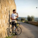 Men's Cycling Set Short Sleeve Jersey and Shorts with White Bib and Insert 90% Polyester and 10% Lycra White and Black 7