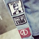 Men's Denim Jacket with Prints A1490 7