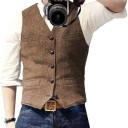 Men's Elegant Waistcoat with Pockets and Breast Pocket Plain Button-Up Waistcoat 6