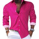 Men's Fitted Striped Shirt with Long Sleeves and Narrow Vertical Stripes and Classic Collar 14