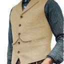 Men's Formal Waistcoat with Pockets, Chain and Buttoned Collar, Sleeveless Polyester for Formal Style and Special Occasions 1
