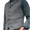 Men's Formal Waistcoat with Pockets, Chain and Buttoned Collar, Sleeveless Polyester for Formal Style and Special Occasions 14