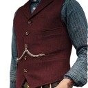 Men's Formal Waistcoat with Pockets, Chain and Buttoned Collar, Sleeveless Polyester for Formal Style and Special Occasions 15