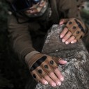 Men's Half-Finger Tactical Gloves with Knuckle Protector and Velcro Fastening Made of Polyester and Nylon for Military and Combat Use 6
