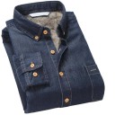 Men's Insulated Denim Shirt with Fleece Lining Inside, Long Sleeves, Chest Pocket and Collar 2