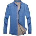 Men's Insulated Denim Shirt with Fleece Lining Inside, Long Sleeves, Chest Pocket and Collar 1