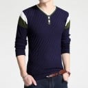 Men's Knitted Sweater with a V-neck and Three Buttons Contrasting Stripes on the Sleeves Diagonal Knit Pattern Viscose and Polyester 3