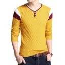 Men's Knitted Sweater with a V-neck and Three Buttons Contrasting Stripes on the Sleeves Diagonal Knit Pattern Viscose and Polyester 2