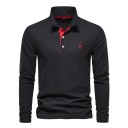 Men's Long Sleeve Polo Shirt Solid Colour Giraffe Pattern on Chest Collar Buttons Classic Style 5