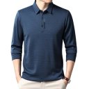 Men's Long Sleeve Polo Shirt with Collar and Buttons Plain Elegant Polyester T-Shirt for Everyday Wear 10