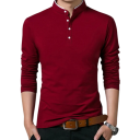 Men's Long Sleeve Polo Shirt with Collar and Buttons Solid Colour Elegant Polo Shirt Made of Polyester for Everyday Wear 4