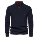 Men's Long Sleeve Roll Neck Jumper Cotton Stretch Jumper with Half Zip Plain Modern Jumper Multiple Colours 8