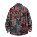 Men's Long Sleeve Shirt Patterned Design Pockets Button Fastening V-Neck Polyester and Cotton Blend 2