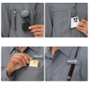 Men's Long Sleeve Shirt Polyester Solid Colour Design Button Fastening with Collar and Double Pockets 2