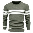 Men's Long Sleeve Slim Knitted Jumper with Roll Neck V-Neck Pullover Plain with 3 White Stripes Warm Polyester Cotton Various Colours 5