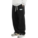 Men's Loose Trousers with Elastic Waist and Drawstring with Wide Straight Legs, Ribbed Structure and Side Pockets 6
