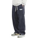 Men's Loose Trousers with Elastic Waist and Drawstring with Wide Straight Legs, Ribbed Structure and Side Pockets 2