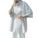 Men's Oversized Polo Shirt with Vertical Striped Pattern, Loose Short Sleeves, Dropped Shoulders and Button Fastening at the Neck 2