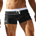 Men's Plain Swim Shorts Nylon Spandex With Drawstring White Stripe Around Waist Logo On Side Fitted Cut Swimwear For Beach 5