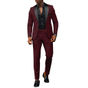 Men's Polyester Set Elegant Suit Jacket and Trousers for Men Plain Formal Suit with Pockets and Breast Pocket Stylish Ensemble with Buttons 9