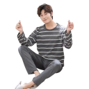 Men's Pyjama Set Long Sleeve Top and Trousers Striped Design Comfortable Two-Piece Set Polyester Spandex 3