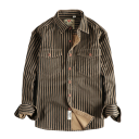 Men's Retro Striped Long Sleeve Shirt with Two Chest Pockets with Flap, Classic Collar and Full-Length Buttons 1